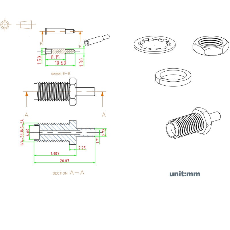 Eightwood 10pcs RP-SMA Bulkhead Female with Male Pin Crimp RF Connector for RG316 RG174 Cable - Image 4